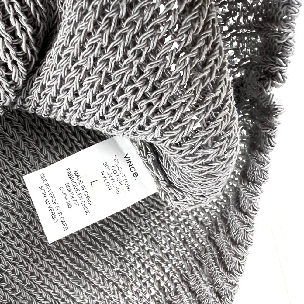 Vince NWT Open Knit Grey Sweater Top - Short Batwing Sleeve - Size L Large - Picture 5 of 7